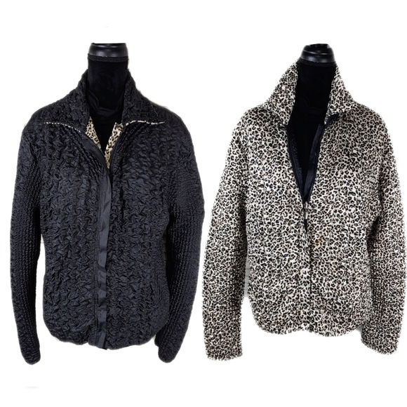 UBU Jackets & Blazers - UBU Womens L Black & Leopard Reversible Zip Up Jacket